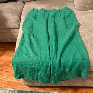 LOFT Green Linen Wide Leg Pants
